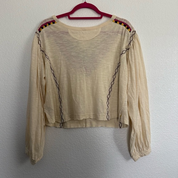 Free People Hand Me Down Ivory Embroidery Top Cropped Small - Picture 5 of 5